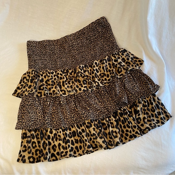 Mixed Leopard Matte Jersey Ruffled Skirt - Picture 7 of 7